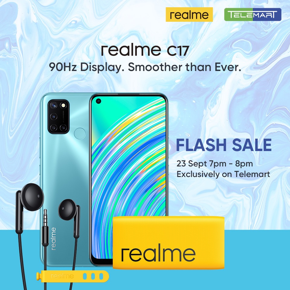 realme C17， most affordable smartphone is launching online 23rd Sep followed by Telemart Flash Sale