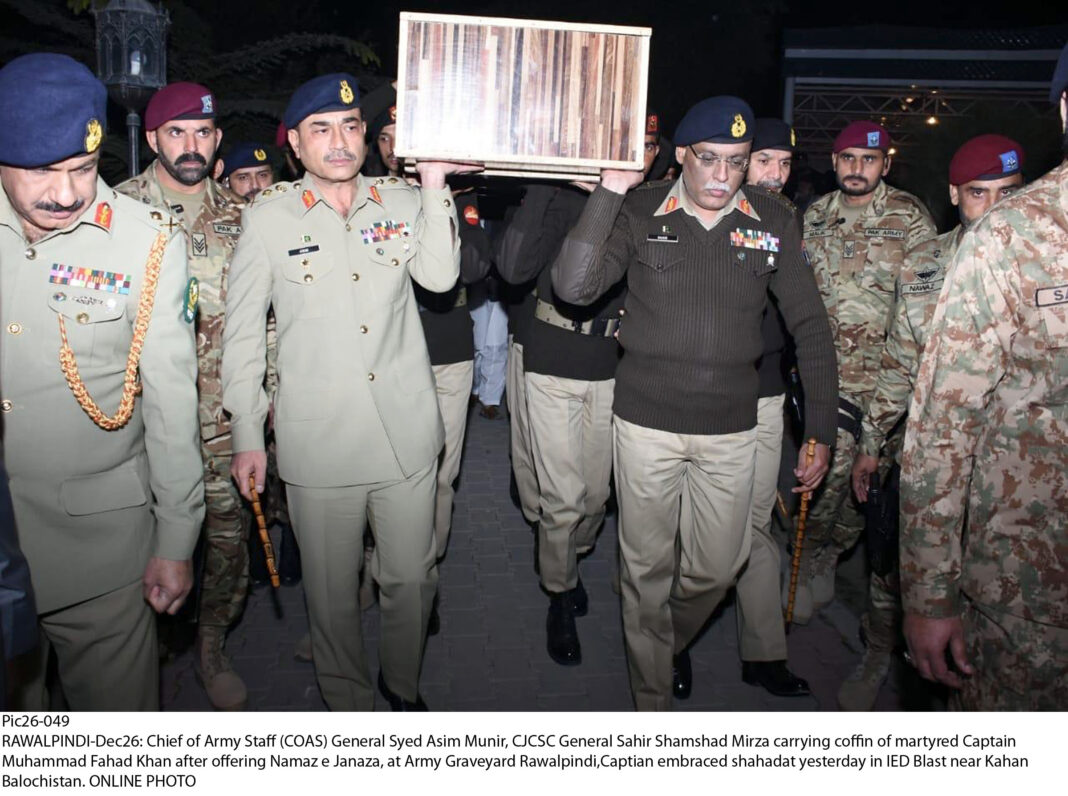 COAS, CJCSC attend funeral of Captain martyred in Balochistan