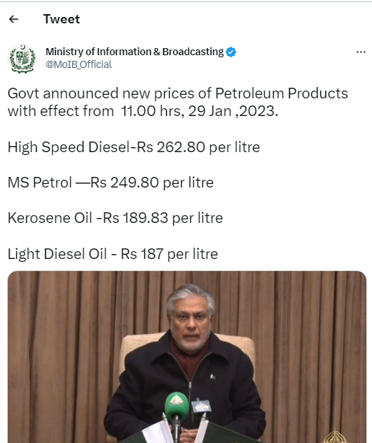Ishaq Dar announces Rs35 per litre increase in petrol, diesel prices