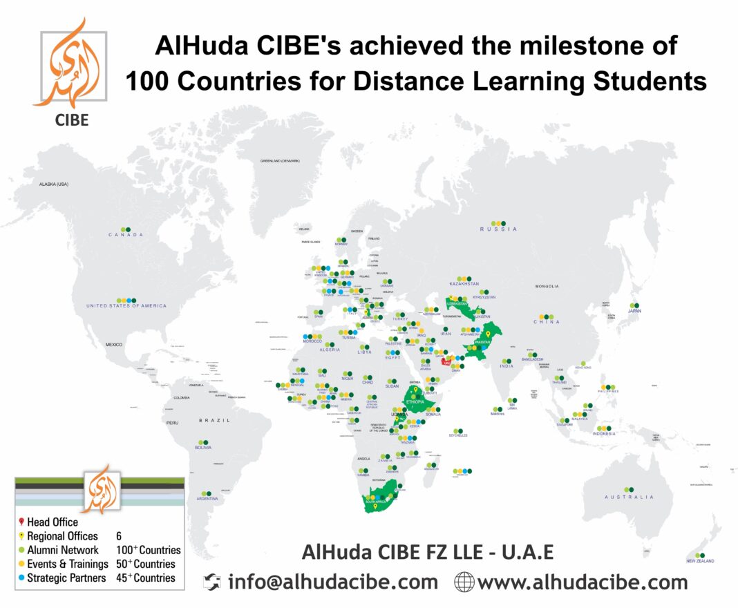 AlHuda CIBE's Distance Learning Network Expands Globally in more than 100 Countries