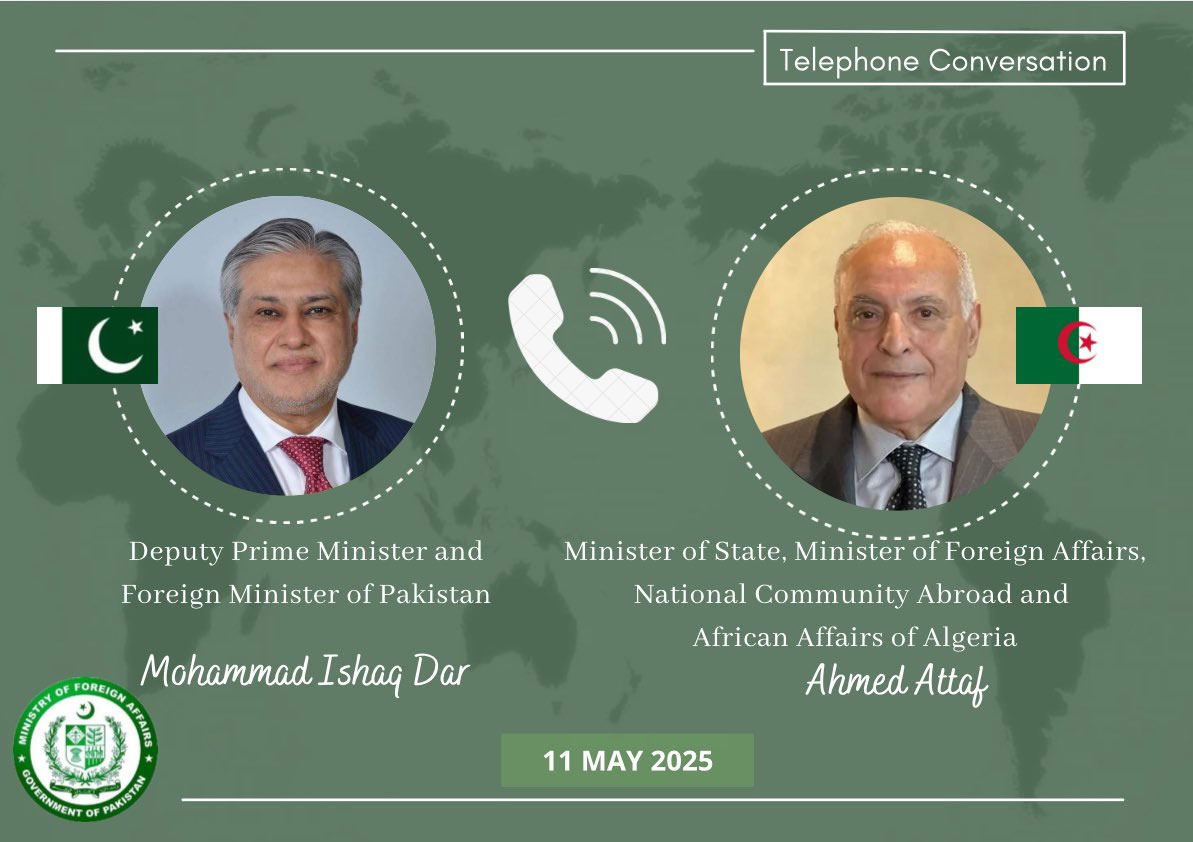 Algerian, Pakistani FMs talk over phone on regional developments after Pakistan-India ceasefire